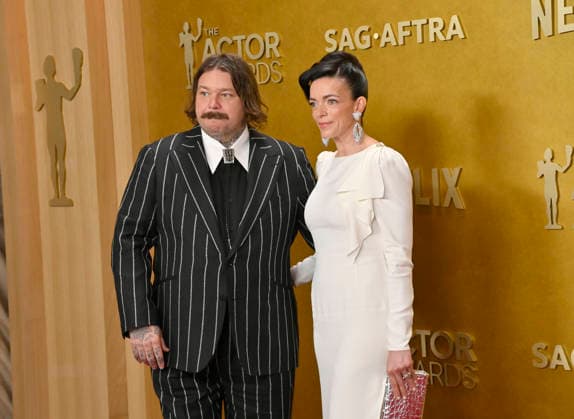 Matty Matheson and Trish Spencer attend the 32nd annual Actor Awards (formerly the SAG Awards) held at the Shrine Auditorium in Los Angeles on Sunday, March 1, 2026.  LAP20260301655 JIMxRUYMEN