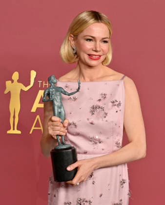Michelle Williams, winner of the Outstanding Performance by a Female Actor in a Television Movie or Limited Series award for Dying For Sex appears backstage during the 32nd annual SAG Awards held at the Shrine Auditorium in Los Angeles on Sunday, March 1, 2026.  LAP20260301752 JIMxRUYMEN
