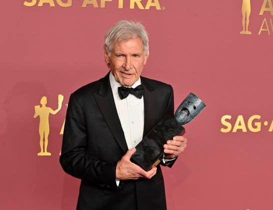 Harrison Ford, recipient of the SAG-AFTRA Life Achievement Award, appears backstage during the 32nd annual SAG Awards held at the Shrine Auditorium in Los Angeles on Sunday, March 1, 2026.  LAP20260301888 JIMxRUYMEN