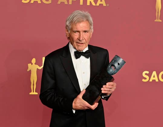 Harrison Ford, recipient of the SAG-AFTRA Life Achievement Award, appears backstage during the 32nd annual SAG Awards held at the Shrine Auditorium in Los Angeles on Sunday, March 1, 2026.  LAP20260301889 JIMxRUYMEN
