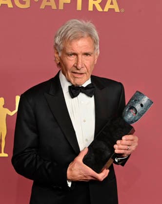 Harrison Ford, recipient of the SAG-AFTRA Life Achievement Award, appears backstage during the 32nd annual SAG Awards held at the Shrine Auditorium in Los Angeles on Sunday, March 1, 2026.  LAP20260301890 JIMxRUYMEN