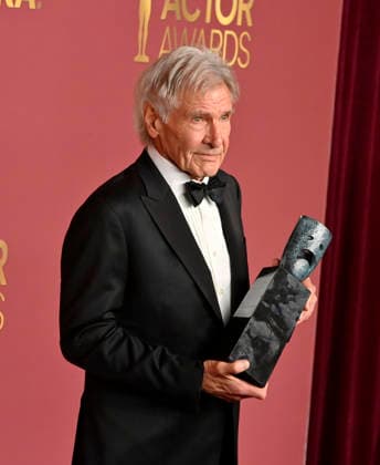 Harrison Ford, recipient of the SAG-AFTRA Life Achievement Award, appears backstage during the 32nd annual SAG Awards held at the Shrine Auditorium in Los Angeles on Sunday, March 1, 2026.  LAP20260301893 JIMxRUYMEN