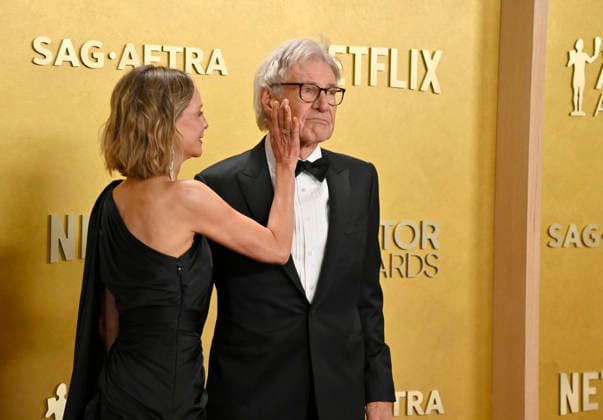 Calista Flockhart and Harrison Ford attend the 32nd annual Actor Awards (formerly the SAG Awards) held at the Shrine Auditorium in Los Angeles on Sunday, March 1, 2026.  LAP20260301907 JIMxRUYMEN