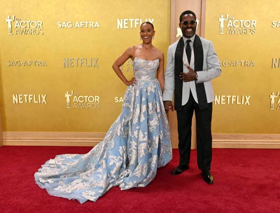 Ryan Michelle Bathe and Sterling K. Brown attend the 32nd annual Actor Awards (formerly the SAG Awards) held at the Shrine Auditorium in Los Angeles on Sunday, March 1, 2026.  LAP20260301101 JIMxRUYMEN