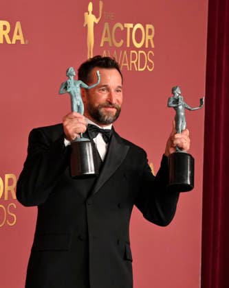 Noah Wyle, winner of the Outstanding Performance by a Male Actor in a Drama Series and Outstanding Performance by an Ensemble in a Drama Series Awards for The Pitt, appears backstage during the 32nd annual SAG Awards held at the Shrine Auditorium in Los Angeles on Sunday, March 1, 2026.  LAP20260301161 JIMxRUYMEN