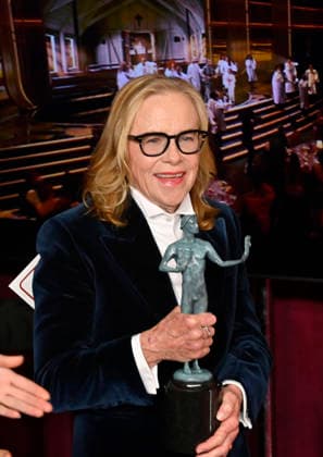 Amy Madigan, winner of the Outstanding Performance by a Female Actor in a Supporting Role award for Weapons, appears backstage during the 32nd annual SAG Awards held at the Shrine Auditorium in Los Angeles on Sunday, March 1, 2026.  LAP20260301173 JIMxRUYMEN