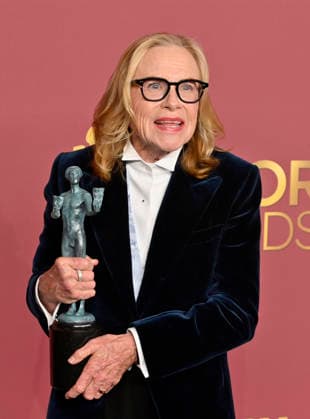 Amy Madigan, winner of the Outstanding Performance by a Female Actor in a Supporting Role award for Weapons, appears backstage during the 32nd annual SAG Awards held at the Shrine Auditorium in Los Angeles on Sunday, March 1, 2026.  LAP20260301175 JIMxRUYMEN