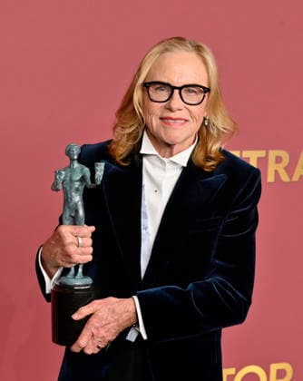 Amy Madigan, winner of the Outstanding Performance by a Female Actor in a Supporting Role award for Weapons, appears backstage during the 32nd annual SAG Awards held at the Shrine Auditorium in Los Angeles on Sunday, March 1, 2026.  LAP20260301177 JIMxRUYMEN