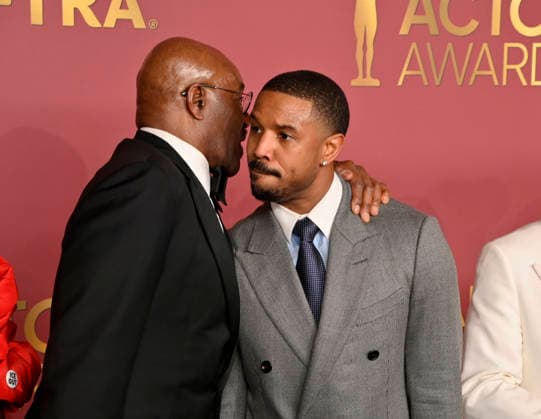Delroy Lindo and Michael B. Jordan appear backstage during the 32nd annual SAG Awards held at the Shrine Auditorium in Los Angeles on Sunday, March 1, 2026.  LAP20260301189 JIMxRUYMEN