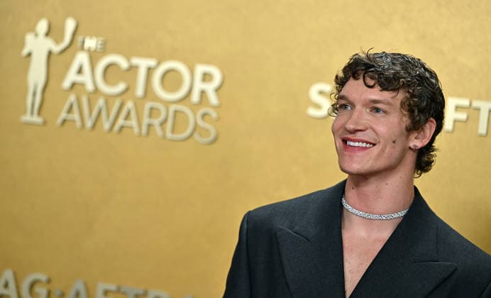 Connor Storrie arrives for the 32nd Annual Actor Awards presented by SAG-AFTRA at the Shrine Auditorium and Expo Hall in Los Angeles, California on Sunday, March 1, 2026.  LAP202603011701 CHRISxCHEW