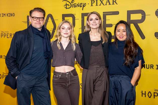 abb Max Giermann, Alina Khani, Martina Hill and Eun Kyung Park on the black carpet at the special screening of Hoppers at Zoo Palast Berlin Sunday 01 03 2026 in Berlin Berlin Germany