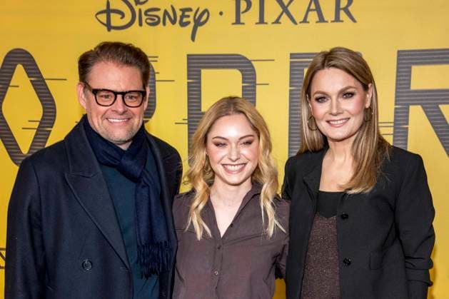 abb Max Giermann, Alina Khani, Martina Hill on the black carpet at the special screening of Hoppers at Zoo Palast Berlin Sunday 01 03 2026 in Berlin Berlin Germany