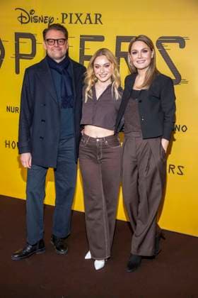 abb Max Giermann, Alina Khani, Martina Hill on the black carpet at the special screening of Hoppers at Zoo Palast Berlin Sunday 01 03 2026 in Berlin Berlin Germany