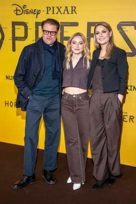 abb Max Giermann, Alina Khani, Martina Hill on the black carpet at the special screening of Hoppers at Zoo Palast Berlin Sunday 01 03 2026 in Berlin Berlin Germany