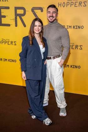 abb Patricia Strasburger and Sascha Kekez on the black carpet at the special screening of Hoppers at Zoo Palast Berlin Sunday 01 03 2026 in Berlin Berlin Germany