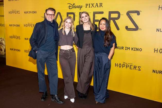 abb Max Giermann, Alina Khani, Martina Hill and Eun Kyung Park on the black carpet at the special screening of Hoppers at Zoo Palast Berlin Sunday 01 03 2026 in Berlin Berlin Germany