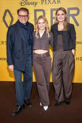 abb Max Giermann, Alina Khani, Martina Hill on the black carpet at the special screening of Hoppers at Zoo Palast Berlin Sunday 01 03 2026 in Berlin Berlin Germany