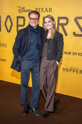abb Max Giermann and Martina Hill on the black carpet at the special screening of Hoppers at Zoo Palast Berlin Sunday 01 03 2026 in Berlin Berlin Germany