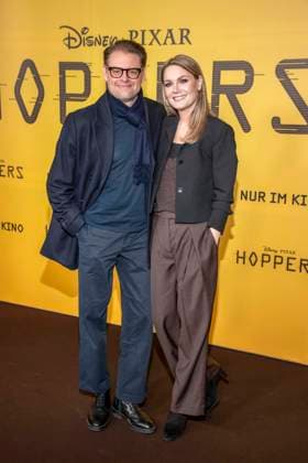 abb Max Giermann and Martina Hill on the black carpet at the special screening of Hoppers at Zoo Palast Berlin Sunday 01 03 2026 in Berlin Berlin Germany
