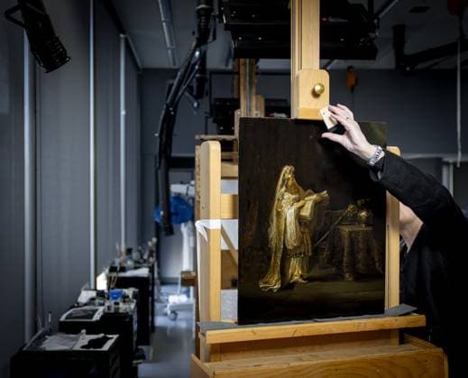 AMSTERDAM - Researchers explain the newly discovered 1633 work The Vision of Zechariah in the Temple by painter Rembrandt van Rijn in the studio building of the Rijksmuseum. KOEN VAN WEEL ANP netherlands out - belgium out  Copyright: xx x552223248x originalFilename: 552223248.jpg