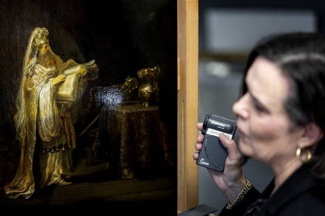 AMSTERDAM - Researchers explain the newly discovered 1633 work The Vision of Zechariah in the Temple by painter Rembrandt van Rijn in the studio building of the Rijksmuseum. KOEN VAN WEEL ANP netherlands out - belgium out  Copyright: xx x552223190x originalFilename: 552223190.jpg