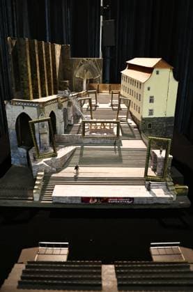 Press conference Domstufenfestspiel Jesus Christ Superstar 02 03 2026, Erfurt, Sparkassen Finanzzentrum, Rotunde, Press conference on the Domstufenfestspiele 2026 rock musical Jesus Christ Superstar by Andrew Lloyd Webber and Tim Rice in the picture stage model with gigantic picture frame