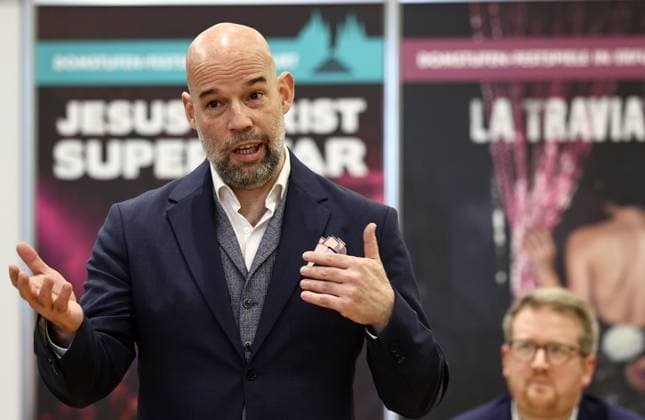 Press conference Domstufenfestspiel Jesus Christ Superstar 02 03 2026, Erfurt, Sparkassen Finanzzentrum, Rotunde, Press conference for the Domstufenfestspiele 2026 Rock Musical Jesus Christ Superstar by Andrew Lloyd Webber and Tim Rice in the picture Mate Solyom Nagy will embody Jesus
