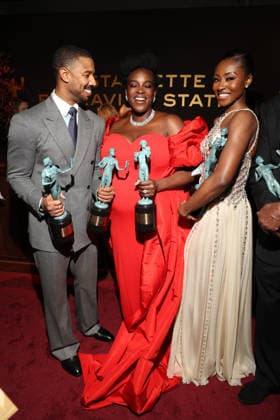 LOS ANGELES, CA - MARCH 1: Michael B. Jordan, Wunmi Mosaku and Jayme Lawson at the 2026 Screen Actors Guild Awards After Party at the Shrine Auditorium in Los Angeles, California on March 1, 2026. Copyright: xWalikxGoshornx