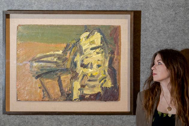 March 2, 2026, London, London, UK: LONDON, UK. A staff member with Head of Catherine Lampert by Frank Auerbach (Estimate Ã‚Â£200,000 - Ã‚Â£300,000) at a preview of Bonhams 20th & 21st Century Art sale. Lots will be auctioned at BonhamsÃ¢â‚¬â ¢ New Bond Street galleries on 6 March. London UK  - ZUMAl94_ 20260302_zaf_l94_019 Copyright: xStephenxChungx