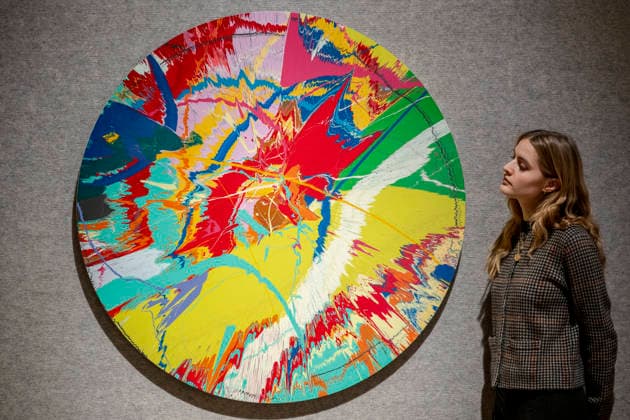 March 2, 2026, London, London, UK: LONDON, UK. A staff member with Beautiful, Dental, Brushing, Full Mouth Rehabilitation, Mullish, Thank You Painting by Damien Hirst (Estimate £120,000 - £180,000) at a preview of Bonhams 20th & 21st Century Art sale. Lots will be auctioned at Bonhamsâ€⠢ New Bond Street galleries on 6 March. London UK - ZUMAl94_ 20260302_zaf_l94_025 Copyright: xStephenxChungx