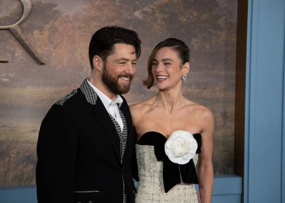 Richard Rankin and Sophie Skelton arrive on the red carpet at the premiere of Starz Outlander Season 8 at Alice Tully Hall on March 2, 2026 in New York City.  NYP20260302511 SERENAxXUxNING