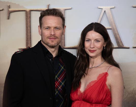 Sam Heughan and Caitriona Balfe arrive on the red carpet at the premiere of Starz Outlander Season 8 at Alice Tully Hall on March 2, 2026 in New York City.  NYP20260302516 SERENAxXUxNING