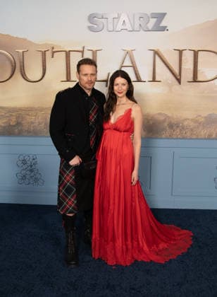 Sam Heughan and Caitriona Balfe arrive on the red carpet at the premiere of Starz Outlander Season 8 at Alice Tully Hall on Monday, March 2, 2026 in New York City.  NYP20260302530 SERENAxXUxNING
