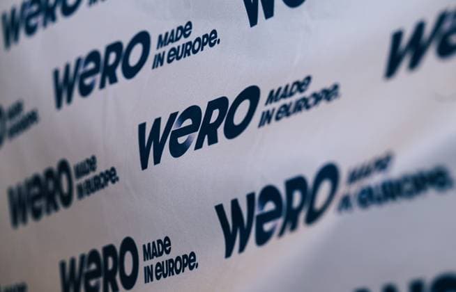 ATTENTION EDITORS - COVERAGE REQUESTED TO BELGA BY OMNICOM - EDITORIAL USE ONLY - Wero logo pictured during a press conference organised by Wero to mark the launch of its e-commerce feature in Belgium, Brussels, Tuesday 03 March 2026.  EMILExWINDAL 166311407