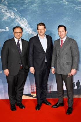 Walid Nackschbandi, Leopold Hoesch and Pelayo Cortina Koplowitz at the world premiere of the documentary On The Wave at Cinedom Cologne, 02 03 2026 Foto:xT.xNgox xFuturexImagex wave_6308