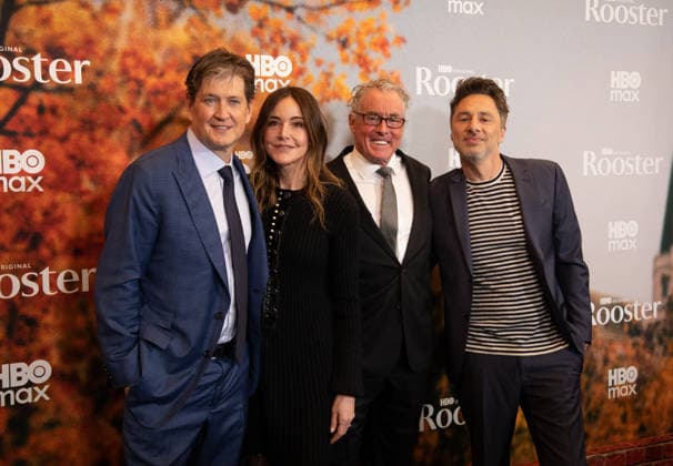 Bill Lawrence, Christa Miller, John C. McGinley and Zach Braff arrive on the red carpet at the premiere of HBO Rooster on Tuesday, March 3, 2026 in New York City.  NYP20260303535 SERENAxXUxNING
