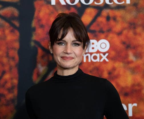 Carla Gugino arrives on the red carpet at the premiere of HBO Rooster on Tuesday, March 3, 2026 in New York City.  NYP20260303548 SERENAxXUxNING