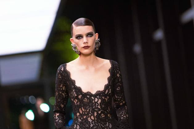 PFW - Saint Laurent Runway US model Betsy Gaghan presents a creation for Saint Laurent for the Women s Ready to Wear Fall Winter 2026-2027 collection fashion show as part of the Paris Women Fashion Week, in Paris, on March 3, 2026.Photo by Alexis Jumeau ABACAPRESS.COM Paris France  Copyright: xJumeauxAlexis ABACAx