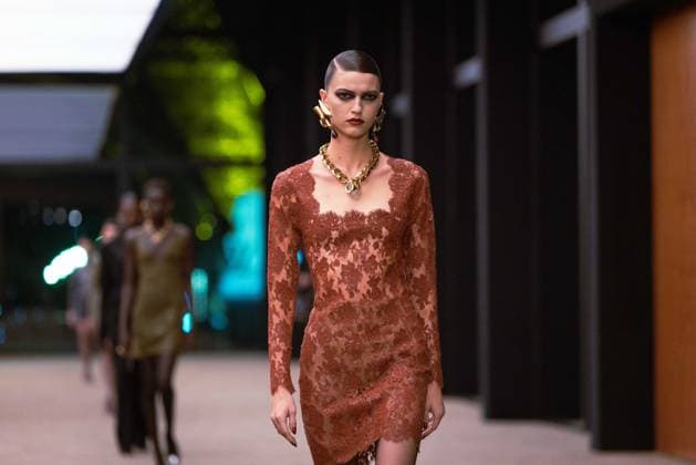 PFW - Saint Laurent Runway A model presents a creation for Saint Laurent for the Women s Ready to Wear Fall Winter 2026-2027 collection fashion show as part of the Paris Women Fashion Week (PFW), in Paris, on March 3, 2026. Photo by Alexis Jumeau ABACAPRESS.COM Paris France  Copyright: xJumeauxAlexis ABACAx