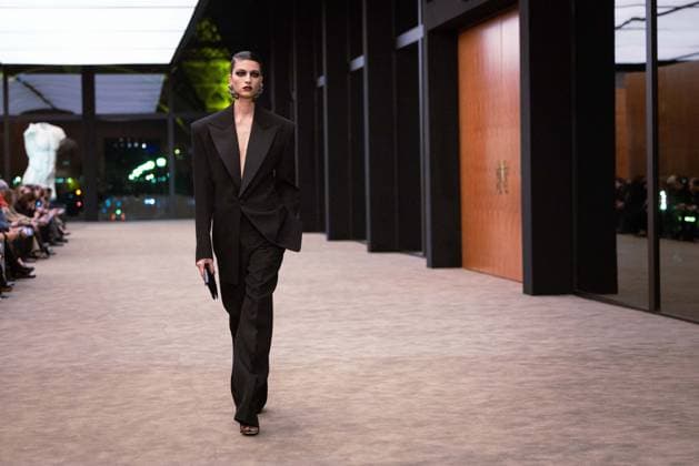 PFW - Saint Laurent Runway A model presents a creation for Saint Laurent for the Women s Ready to Wear Fall Winter 2026-2027 collection fashion show as part of the Paris Women Fashion Week (PFW), in Paris, on March 3, 2026. Photo by Alexis Jumeau ABACAPRESS.COM Paris France  Copyright: xJumeauxAlexis ABACAx