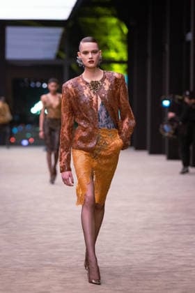 PFW - Saint Laurent Runway A model presents a creation for Saint Laurent for the Women s Ready to Wear Fall Winter 2026-2027 collection fashion show as part of the Paris Women Fashion Week (PFW), in Paris, on March 3, 2026. Photo by Alexis Jumeau ABACAPRESS.COM Paris France  Copyright: xJumeauxAlexis ABACAx