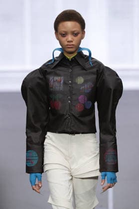 PFW - Anrealage Fecales Runway A model walks the runway during the Anrealage Womenswear Fall Winter 2026-2027 show as part of Paris Fashion Week on March 03, 2026 in Paris, France. Photo by Alain Gil Gonzalez ABACAPRESS.COM Paris France  Copyright: xGonzalezxAlain-Gil ABACAx