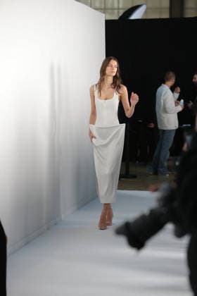 PFW - Courreges - Backstage - Womenswear A model poses backstage prior to the Courrèges Womenswear Fall Winter 2026-2027 show as part of Paris Fashion Week on March 04, 2026 in Paris, France. Photo by Gonzalez Alain-Gil ABACAPRESS.COM Paris Ile-de-France France  Copyright: xGonzalezxAlain-Gil ABACAx