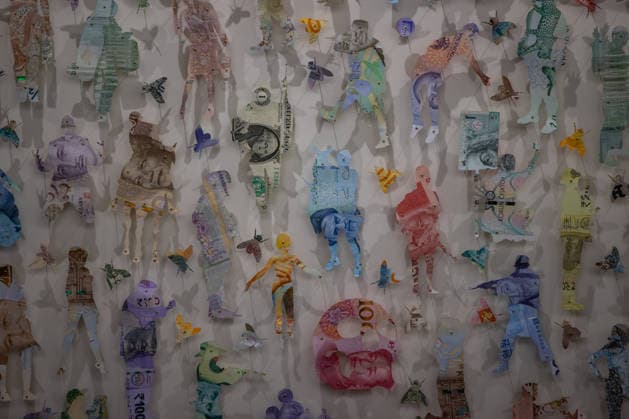 Opening of ARCO (Spain s International Contemporary Art Fair) in Madrid, Spain - 04 Mar 2026 A fragment of the work Face to Face with Death III by artist Carlos Aires made with banknotes from the world s richest countries seen during the opening of ARCO (Spain s International Contemporary Art Fair) at its 45th edition at the IFEMA exhibition center. Madrid Spain Copyright: xDavidxCanalesx xSOPAxImagesx DCARCO260304-43