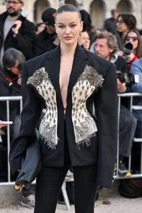 PFW Schiaparelli Outside Arrivals Kristina Romanova arriving at the Schiaparelli show during Fashion Week in Paris, France on March 5, 2026. Photo by Julien Reynaud APS-Medias ABACAPRESS.COM Paris France  Copyright: xReynaudxJulien APS-Medias ABACAx