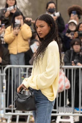 PFW Loewe Outside Arrivals NB Laika Blanc-Francard arrived at the Loewe Womenswear Fall Winter 2026-2027 show as part of Paris Fashion Week on March 06, 2026 in Paris, France. Photo by Nasser Berzane ABACAPRESS.COM Paris France  Copyright: xBerzanexNasser ABACAx