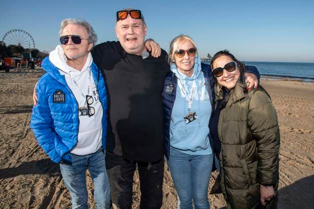 abb Wolfgang Lippert, Walter Lehnertz, Gesine Lippert and Sonja Burghausen wife Waldi as guests on the beach at 10 years Baltic Lights 2026 celebrity charity sled dog race in favor of Welthungerhilfe on the Baltic Sea between the Ahlbeck sea bridge and the Heringsdorf sea bridge , Friday 06 03 2026 in Heringsdorf MV Germany