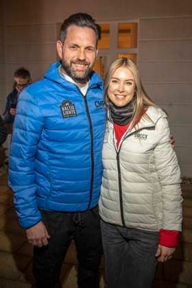 abb Matthias Killing and Nina Ensmann as guests on the beach at the 10th anniversary of Baltic Lights 2026 celebrity charity sled dog race in aid of Welthungerhilfe on the Baltic Sea between the Ahlbeck and Heringsdorf sea bridges, Friday 06 03 2026 in Heringsdorf MV Germany