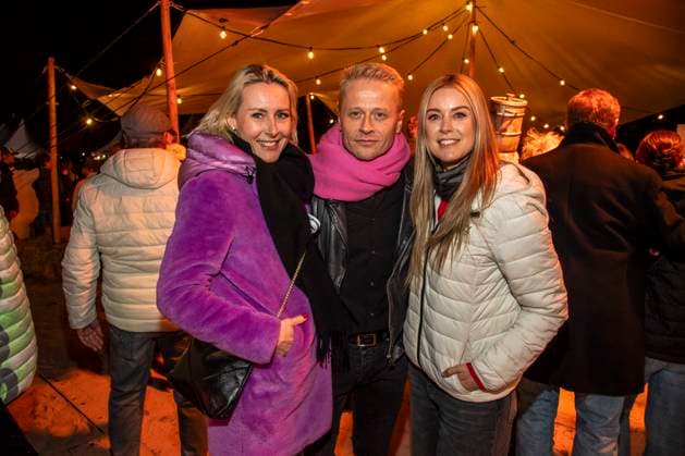 abb Franziska Hippe, Roman Knizka and Nina Ensmann as guests on the beach at 10 years of Baltic Lights 2026 celebrity charity sled dog race in aid of Welthungerhilfe on the Baltic Sea between the Ahlbeck and Heringsdorf sea bridges, Friday 06 03 2026 in Heringsdorf MV Germany