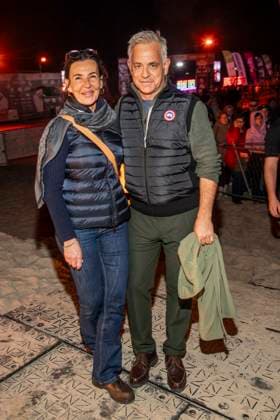 abb friend Nicole Toursarkissian and Florian Fitz as guests at the beach Falckellauf at 10 years Baltic Lights 2026 celebrity charity sled dog race in favor of Welthungerhilfe at the Baltic Sea between the Seebruecke Ahlbeck and the Seebruecke Heringsdorf , Friday 06 03 2026 in Heringsdorf MV Germany